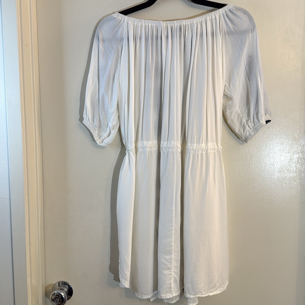 Summer White Dress with Navy Blue Embroidery - Picture 2 of 10